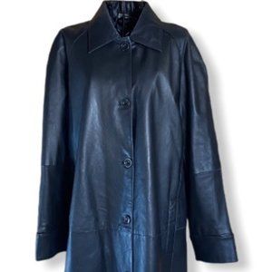 Vintage Excelled Black Leather Trench Swing Coat